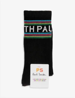 PAUL SMITH Striped Logo-print Stretch-organic Cotton Blend Socks