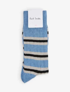 PAUL SMITH Stripe Ankle-rise Stretch Cotton-blend Socks