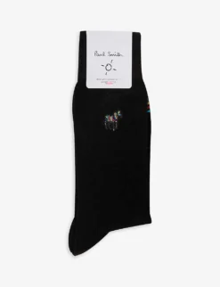 PAUL SMITH Stripe Zebra-embroidered Stretch Organic-cotton Blend Socks