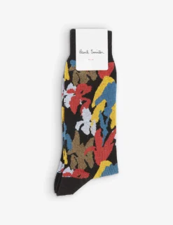 PAUL SMITH Iris Floral-print Ankle-rise Stretch-cotton Blend Socks