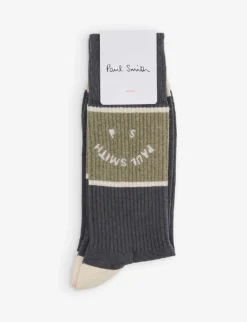 PAUL SMITH Happy Face Stretch Cotton-blend Socks