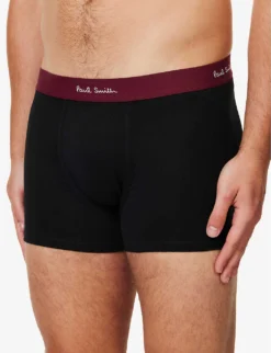 PAUL SMITH Pack Of Three Logo-waistband Organic Stretch-cotton Trunks 7 PAUL SMITH Pack Of Three Logo-waistband Organic Stretch-cotton Trunks -Falkeis Store R04148418 BLACKS ALT03