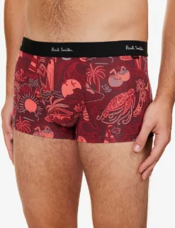 PAUL SMITH Graphic-print Mid-rise Organic Stretch-cotton Trunks -Falkeis Store R04148432 REDS ALT03