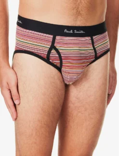 PAUL SMITH Striped Logo-waistband Stretch-organic-cotton Briefs -Falkeis Store R04148436 MULTICOLOUR ALT03