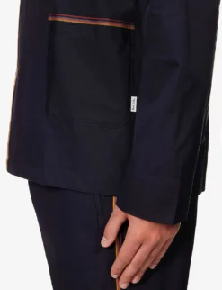 PAUL SMITH Striped-trim Long-sleeved Cotton-poplin Pyjama Set -Falkeis Store R04148443 BLUES ALT03