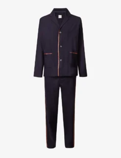 PAUL SMITH Striped-trim Long-sleeved Cotton-poplin Pyjama Set