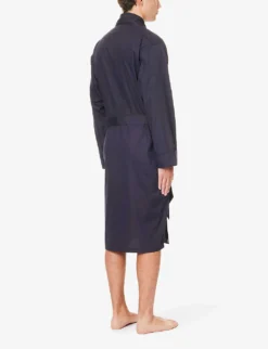 PAUL SMITH Stripe-trim Belted Cotton Robe 8 PAUL SMITH Stripe-trim Belted Cotton Robe -Falkeis Store R04148444 BLUES ALT03
