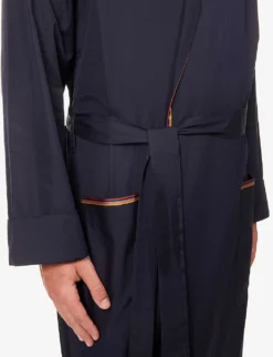 PAUL SMITH Stripe-trim Belted Cotton Robe 9 PAUL SMITH Stripe-trim Belted Cotton Robe -Falkeis Store R04148444 BLUES ALT04