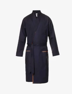 PAUL SMITH Stripe-trim Belted Cotton Robe
