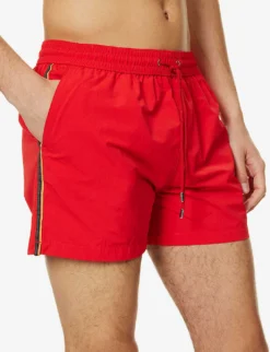 PAUL SMITH Artist Stripe Grosgrain-trim Recycled-polyamide Swim Shorts -Falkeis Store R04148458 REDS ALT04