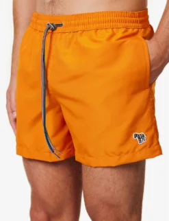 PAUL SMITH Zebra-embroidered Recycled-polyester Swim Shorts -Falkeis Store R04148460 GOLD ALT04