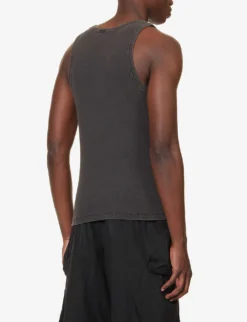 Ribbed-weave Faded Organic Stretch-cotton Top -Falkeis Store R04149478 WASHEDBLACK ALT03