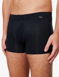 HANRO Pack Of Two Logo-embellished Stretch-cotton Trunks -Falkeis Store R04150225 BLACK ALT04