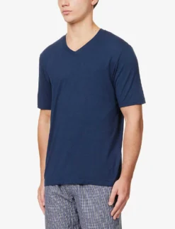 HANRO V-neck Regular-fit Stretch-jersey T-shirt -Falkeis Store R04150228 DEEPNAVY ALT02