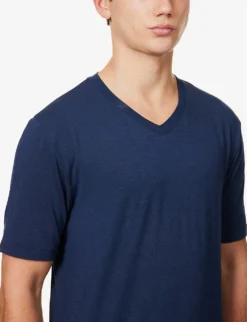 HANRO V-neck Regular-fit Stretch-jersey T-shirt -Falkeis Store R04150228 DEEPNAVY ALT04