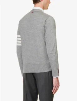 Four-bar V-neck Regular-fit Wool-knitted Cardigan -Falkeis Store R04152264 PALEGREY ALT03