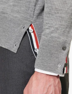 Four-bar V-neck Regular-fit Wool-knitted Cardigan -Falkeis Store R04152264 PALEGREY ALT05