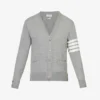 Four-bar V-neck Regular-fit Wool-knitted Cardigan