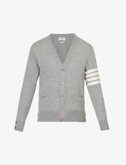 Four-bar V-neck Regular-fit Wool-knitted Cardigan