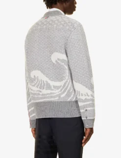 Wave-jacquard Patch-pocket Wool-knit Cardigan -Falkeis Store R04152283 LIGHTGREY ALT03