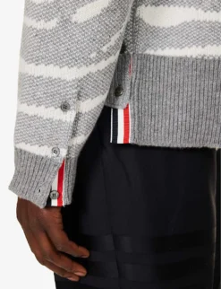 Wave-jacquard Patch-pocket Wool-knit Cardigan -Falkeis Store R04152283 LIGHTGREY ALT04