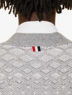 Wave-jacquard Patch-pocket Wool-knit Cardigan -Falkeis Store R04152283 LIGHTGREY ALT05