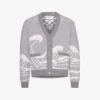 Wave-jacquard Patch-pocket Wool-knit Cardigan