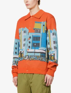 Billionaire Boys Club Hotel Graphic-intarsia Cotton And Wool-blend Cardigan -Falkeis Store R04153429 ORANGE ALT02