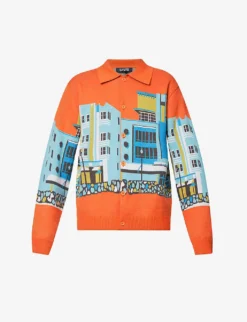 Billionaire Boys Club Hotel Graphic-intarsia Cotton And Wool-blend Cardigan