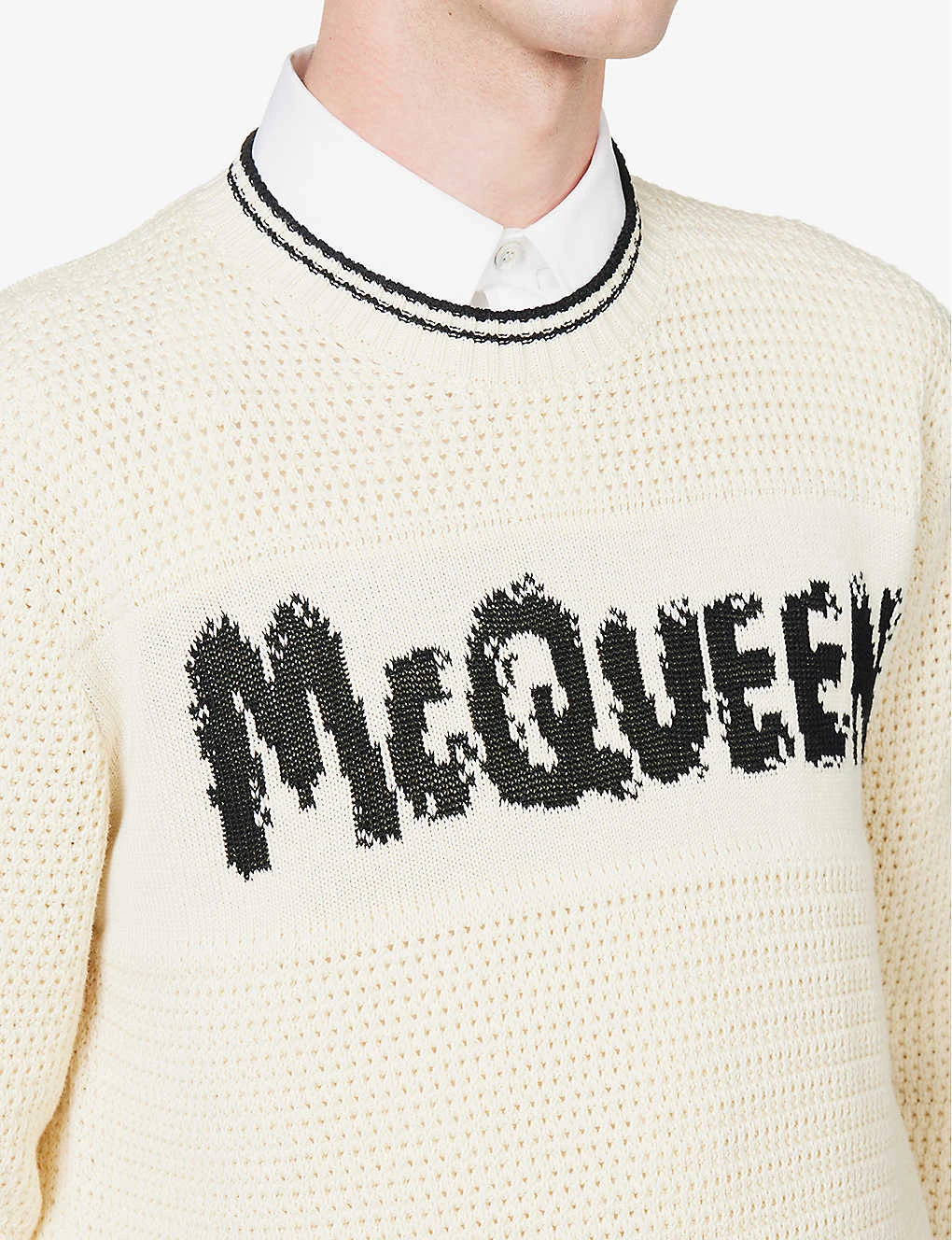 Alexander McQueen Graffiti-intarsia Contrast-trim Cotton-knit Jumper 5 Alexander McQueen Graffiti-intarsia Contrast-trim Cotton-knit Jumper - Image 5