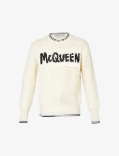 Alexander McQueen Graffiti-intarsia Contrast-trim Cotton-knit Jumper