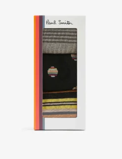 PAUL SMITH Pack Of Three Striped Organic-cotton-blend Socks