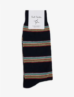 PAUL SMITH Striped Block-print Organic-cotton-blend Socks