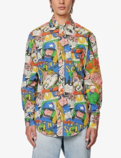 ERL Graphic-print Patch-pocket Regular-fit Cotton-poplin Shirt -Falkeis Store R04155761 ERLCOMICBOOK ALT02