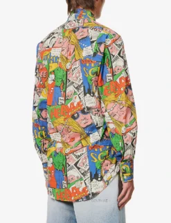 ERL Graphic-print Patch-pocket Regular-fit Cotton-poplin Shirt -Falkeis Store R04155761 ERLCOMICBOOK ALT03