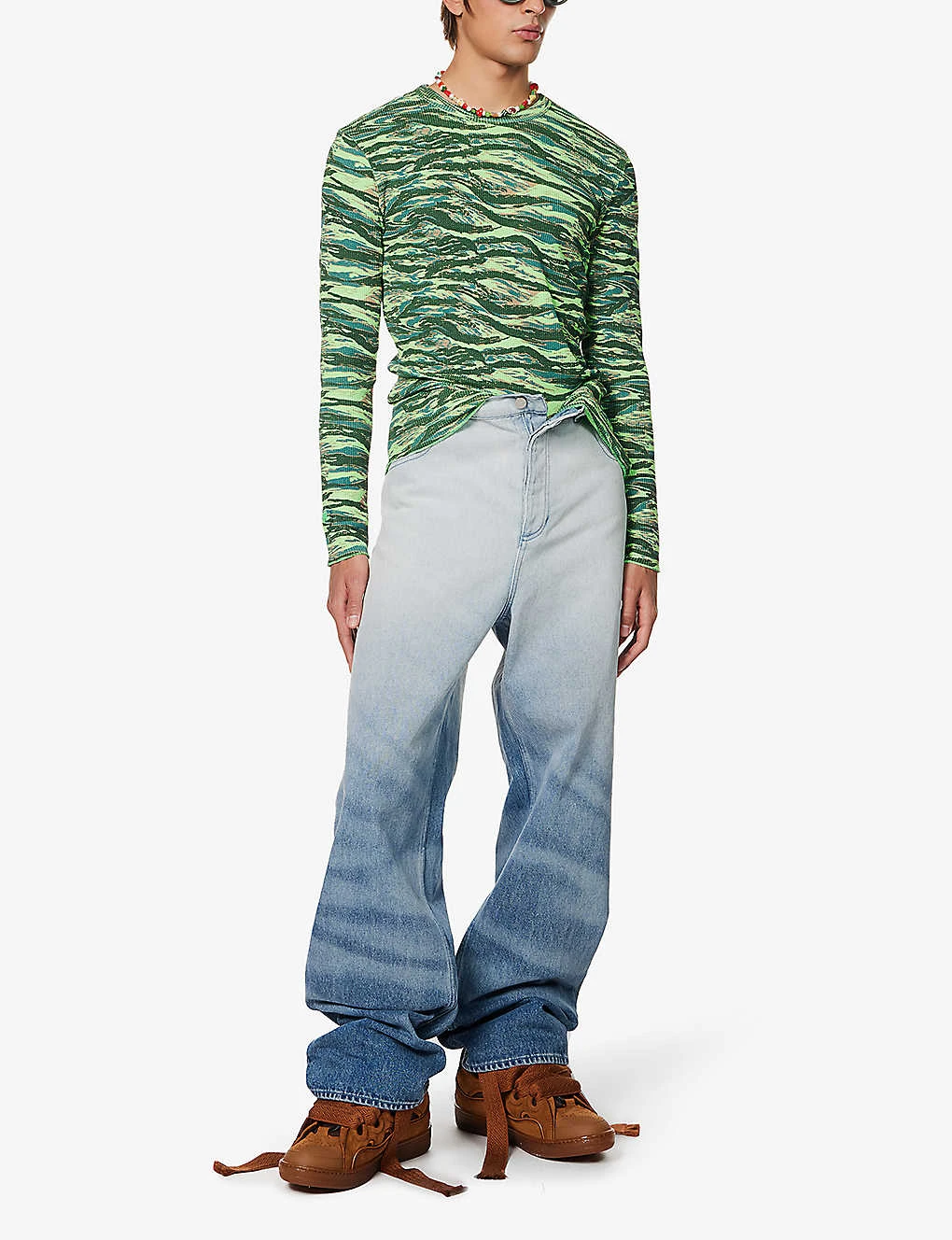 ERL Abstract-print Waffle-pattern Cotton-knit T-shirt 2 ERL Abstract-print Waffle-pattern Cotton-knit T-shirt - Image 2