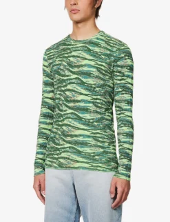 ERL Abstract-print Waffle-pattern Cotton-knit T-shirt 7 ERL Abstract-print Waffle-pattern Cotton-knit T-shirt -Falkeis Store R04155765 ERLGREENRAVECAMO ALT02