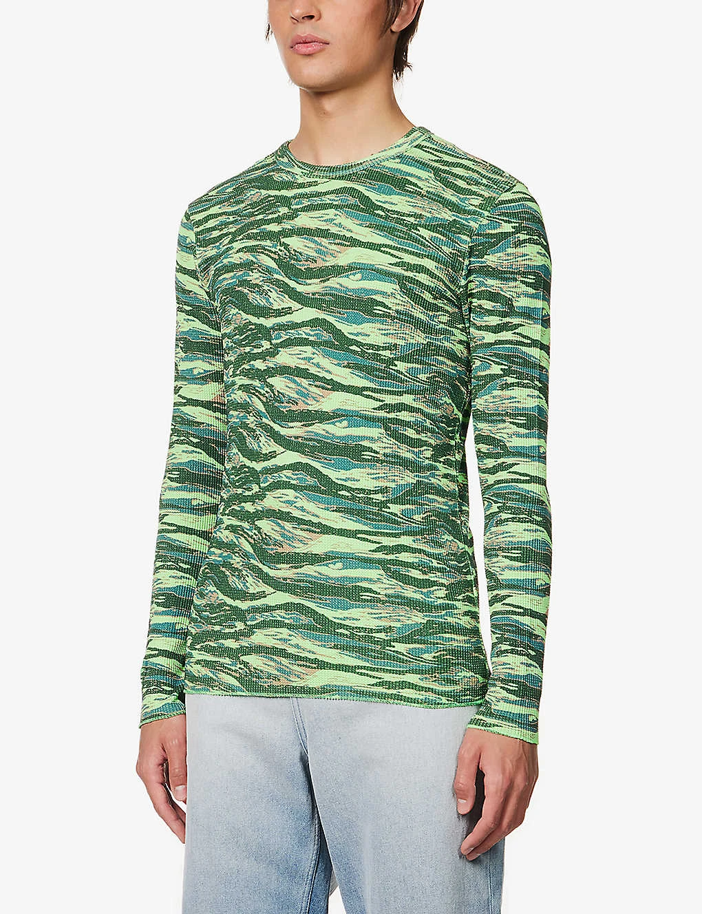 ERL Abstract-print Waffle-pattern Cotton-knit T-shirt 3 ERL Abstract-print Waffle-pattern Cotton-knit T-shirt - Image 3