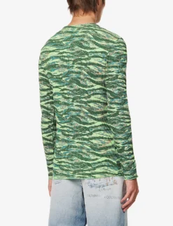 ERL Abstract-print Waffle-pattern Cotton-knit T-shirt 8 ERL Abstract-print Waffle-pattern Cotton-knit T-shirt -Falkeis Store R04155765 ERLGREENRAVECAMO ALT03