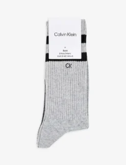 Calvin Klein Stripe-print Ankle-rise Pack Of Two Stretch-cotton Blend Socks