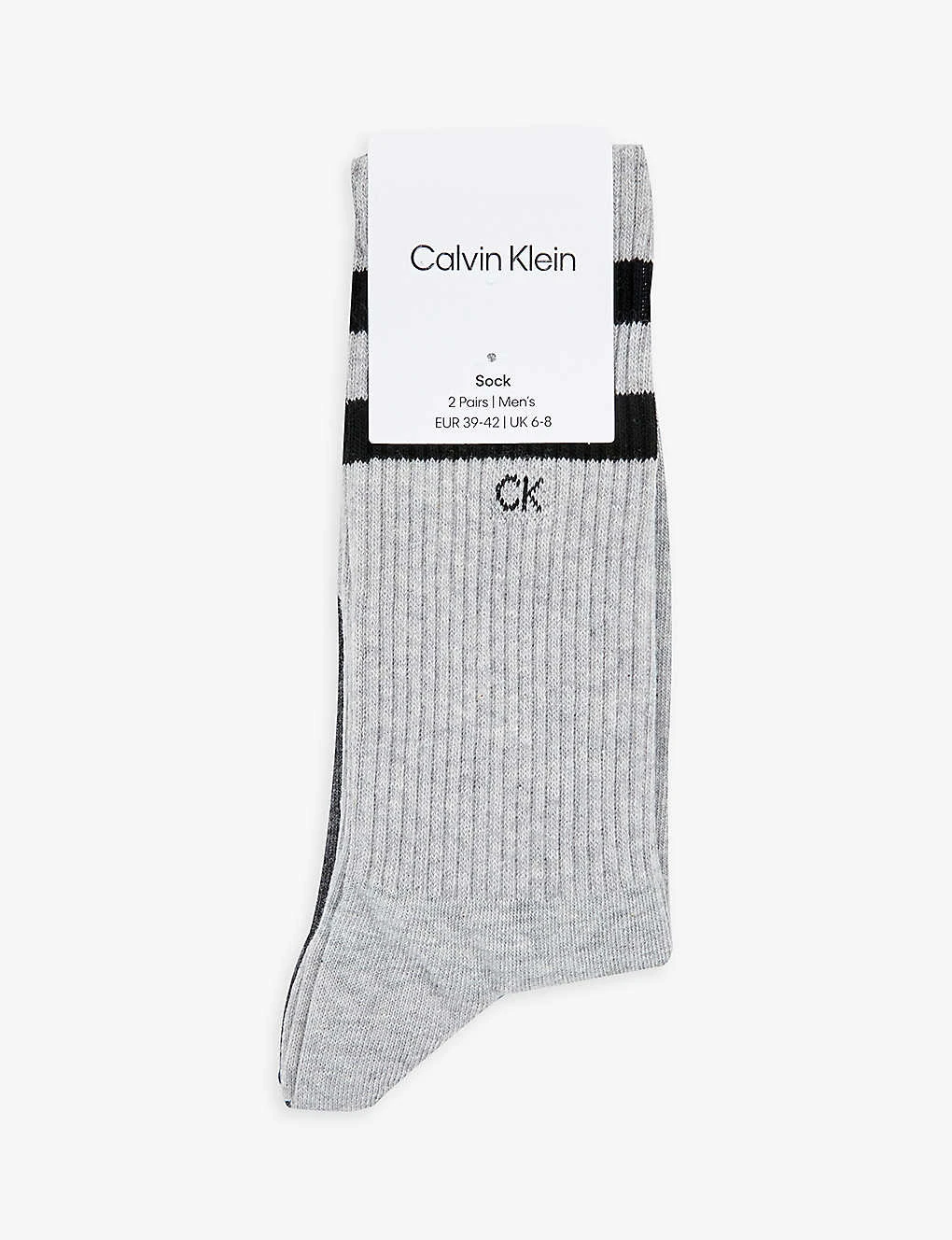 Calvin Klein Stripe-print Ankle-rise Pack Of Two Stretch-cotton Blend Socks 1 Calvin Klein Stripe-print Ankle-rise Pack Of Two Stretch-cotton Blend Socks