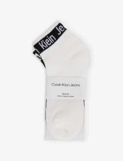 Calvin Klein Logo-band Ankle-rise Pack Of Two Stretch Cotton-blend Socks