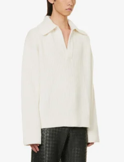 Bottega Veneta Open-collar Wool And Cashmere-blend Jumper -Falkeis Store R04157984 CHALK ALT02