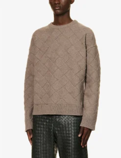 Bottega Veneta Intrecciato-motif Relaxed-fit Stretch-wool Blend Jumper -Falkeis Store R04157987 RIVERBED ALT02