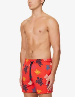 Vilebrequin Turtle-print Stretch-recycled-polyamide Swim Shorts -Falkeis Store R04159186 COQUELICOT ALT02