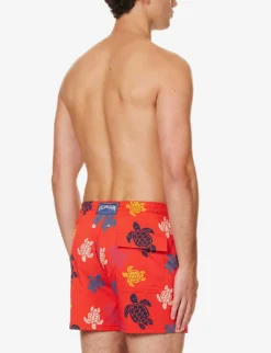 Vilebrequin Turtle-print Stretch-recycled-polyamide Swim Shorts -Falkeis Store R04159186 COQUELICOT ALT03