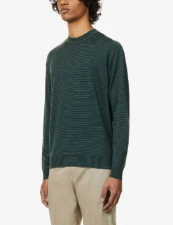 JOHN SMEDLEY Striped Mock-neck Wool Jumper 7 JOHN SMEDLEY Striped Mock-neck Wool Jumper -Falkeis Store R04160628 HIGHLANDGREENMIDNIGHT ALT02