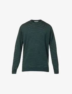 JOHN SMEDLEY Striped Mock-neck Wool Jumper