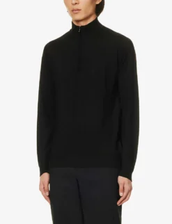 JOHN SMEDLEY Blackhall Half-zip Wool-knit Jumper -Falkeis Store R04160633 BLACK ALT02