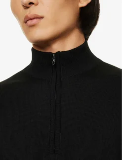 JOHN SMEDLEY Blackhall Half-zip Wool-knit Jumper -Falkeis Store R04160633 BLACK ALT04